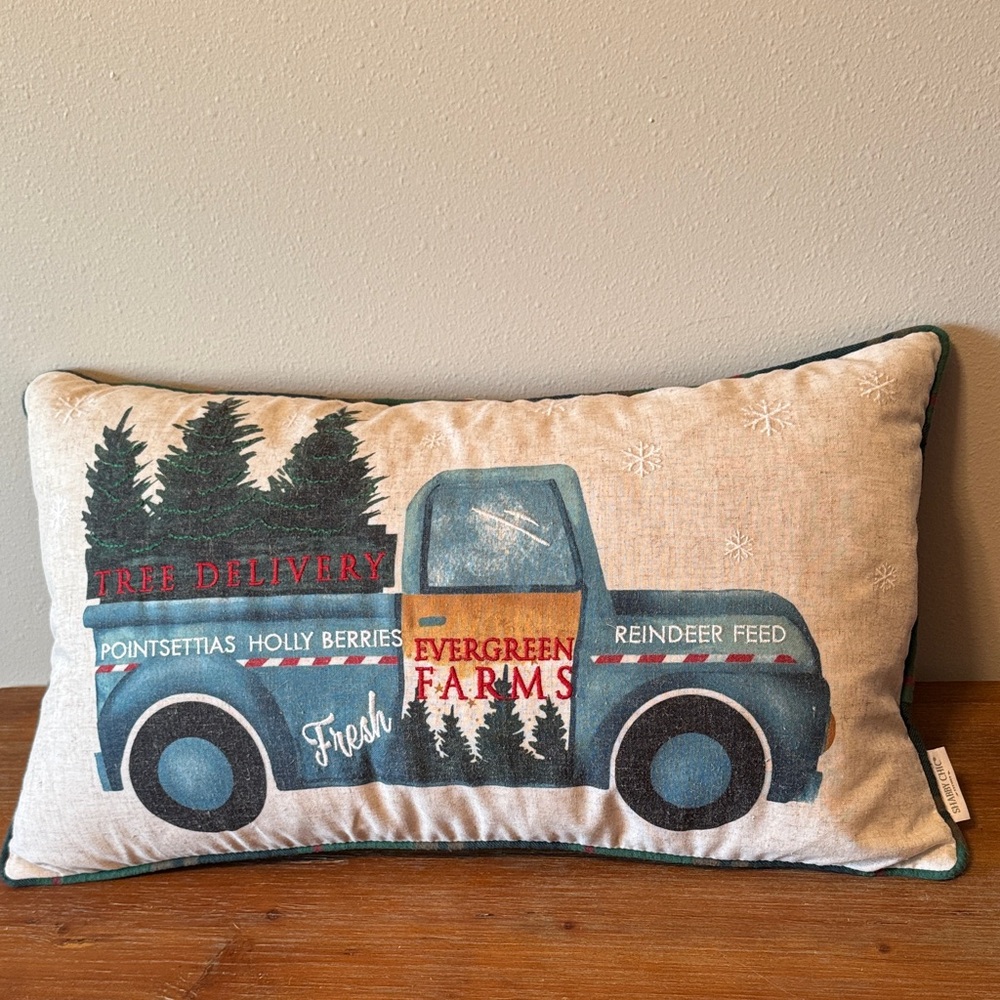 Shabby Chic Christmas Tree Delivery Truck Decorative Pillow